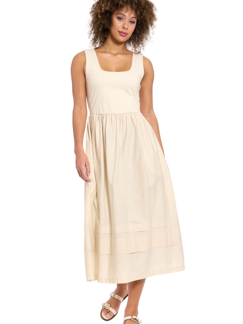 Maggy London Carin Cotton Square Neck Ivory Linen Two-Fer midi dress Size M *F*